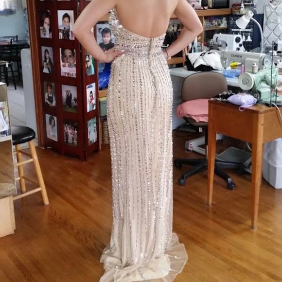 Sherri Hill 50248- Champagne/  Nude/ Iridescent - Picture 7 of 13
